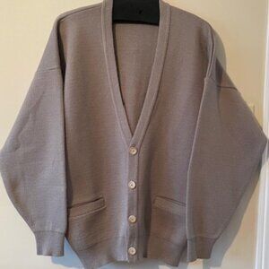 Grandfather Cardigan VTG Moores (mde in Canada ) taupe/dk beige sweater Sz L